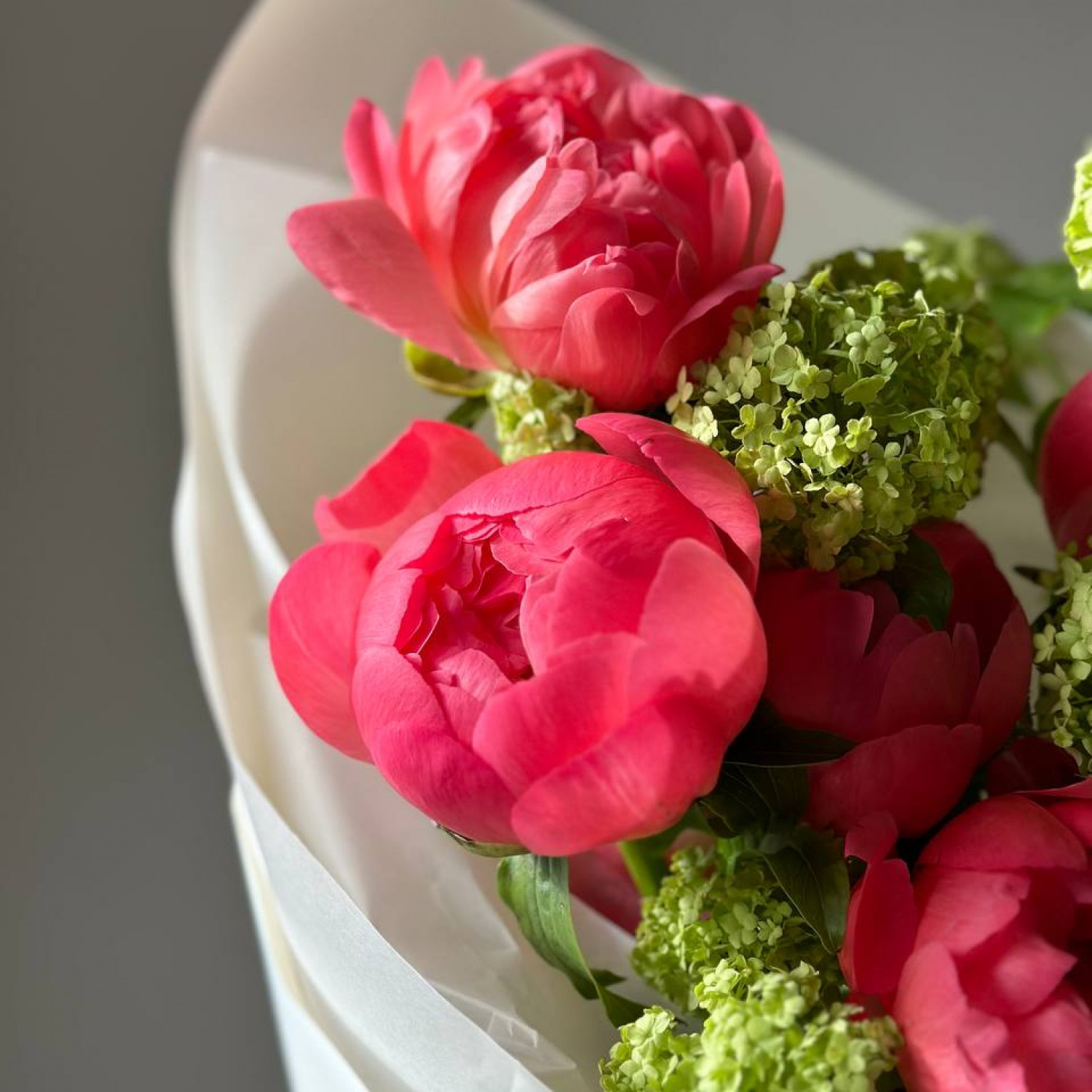 Букет из пионов Корал Шарм и Вибурнума