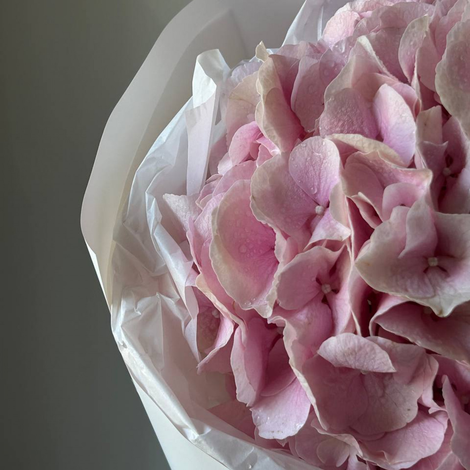 Нежный букет из гортензии и кустовой розы Сильва