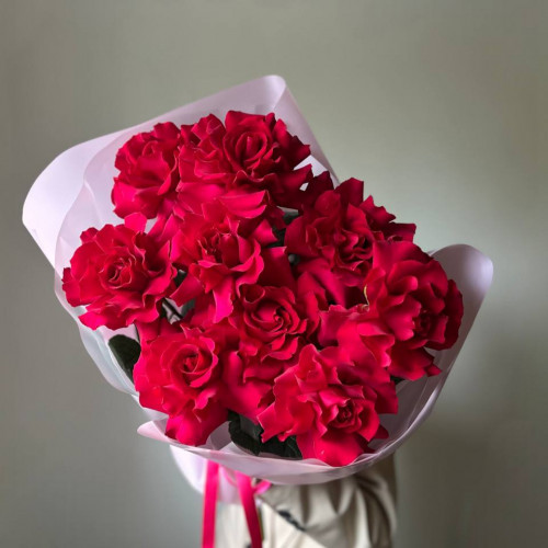 Монобукет из 9 французских малиновых роз