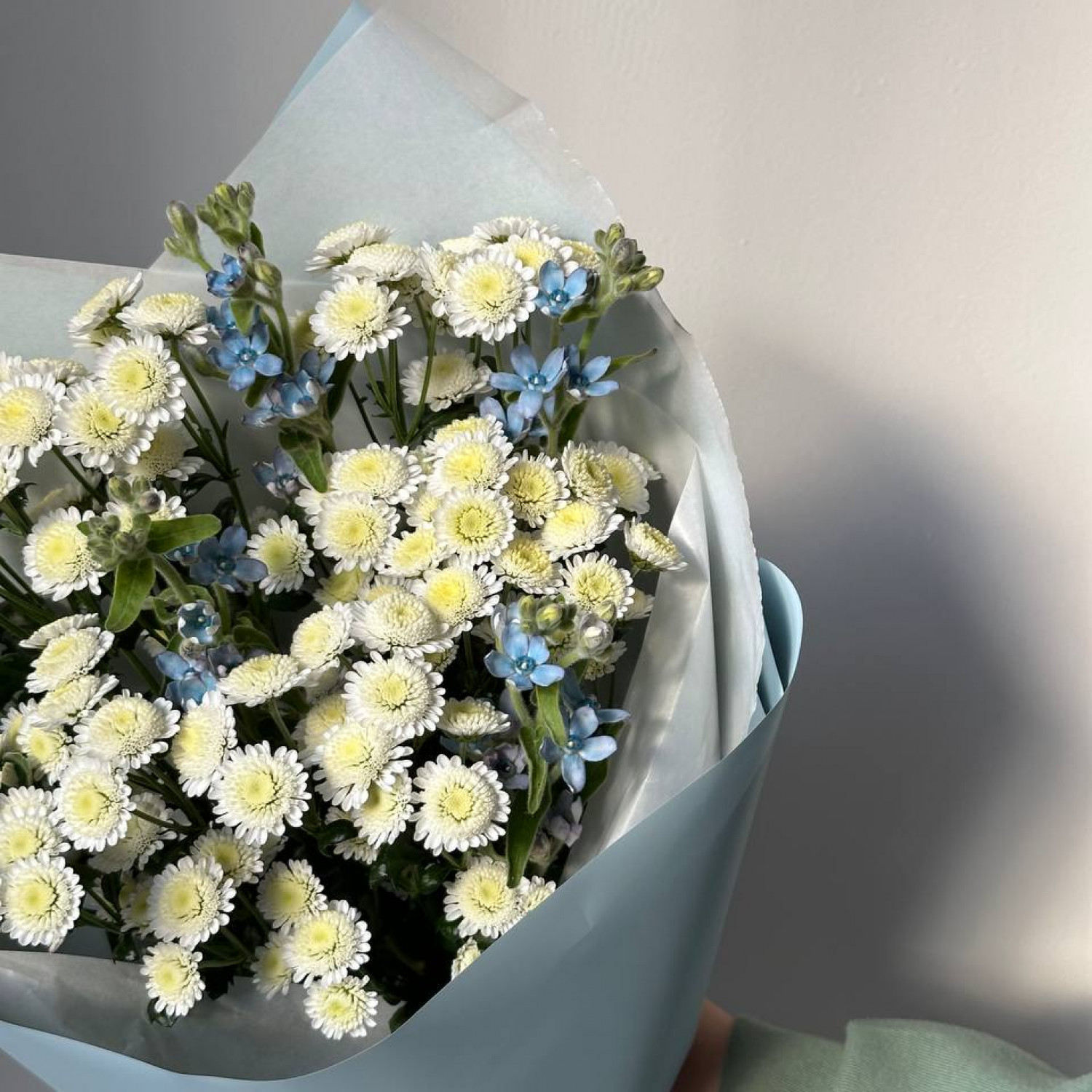 Сборный букет из Хризантем и Незабудок